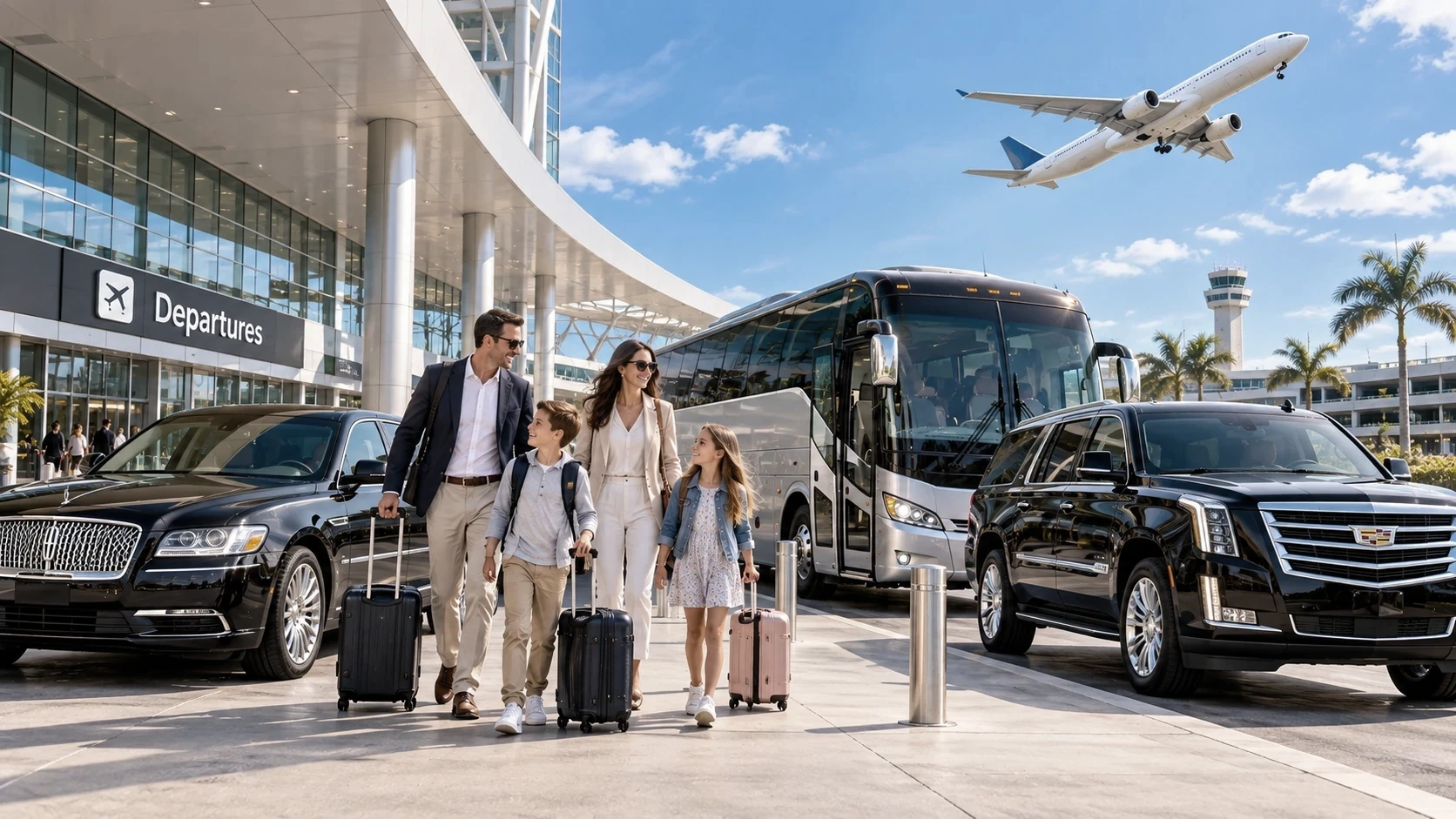 Group charter transportation at a Chicago area airport